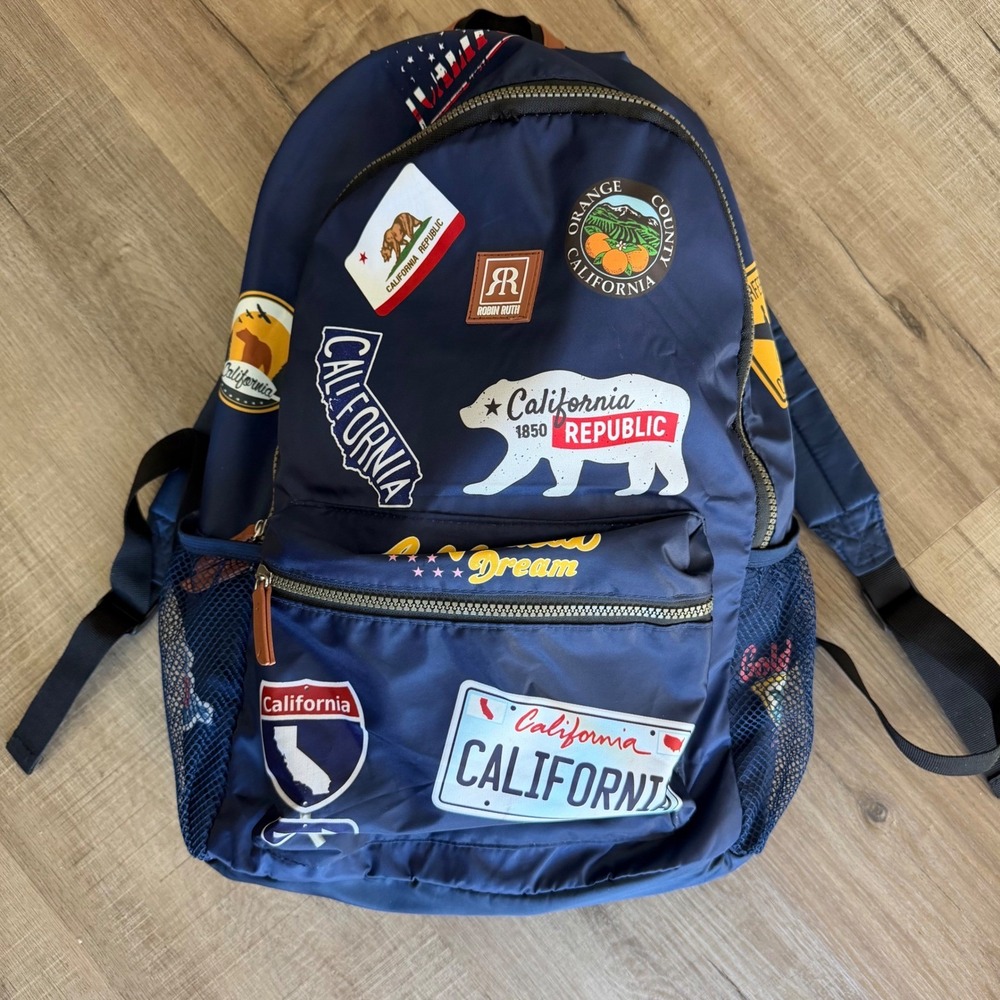 Robin Ruth California Republic Navy Blue Nylon Backpack Laptop Sleeve Souvenir